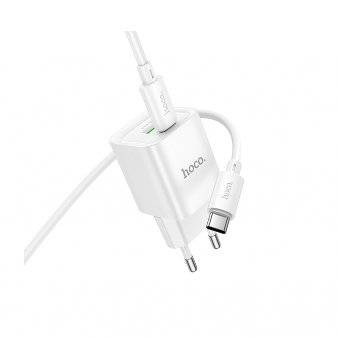 Сетевое зарядное устройство 1USB + Type-C Hoco C147A PD20W+QC3.0 White + Cable Type-C to Type-C-1