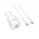 Мережевий зарядний пристрій 1USB + Type-C Hoco C147A PD20W+QC3.0 White + Cable Type-C to Type-C
