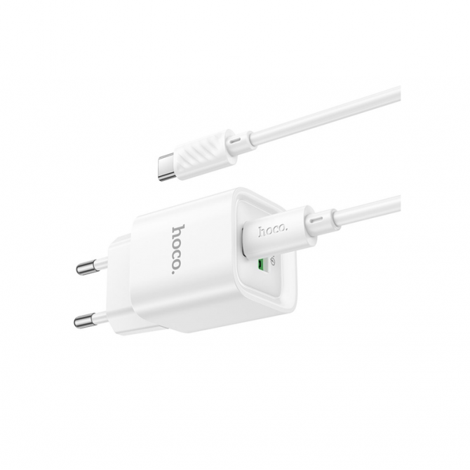Сетевое зарядное устройство 1USB + Type-C Hoco C147A PD20W+QC3.0 White + Cable Type-C to Type-C-3