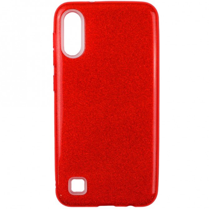 Чохол Silicone 3in1 Блискітки для Samsung A105 Galaxy A10 Червоний-1