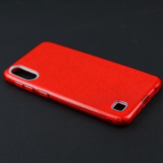 Чохол Silicone 3in1 Блискітки для Samsung A105 Galaxy A10 Червоний-3