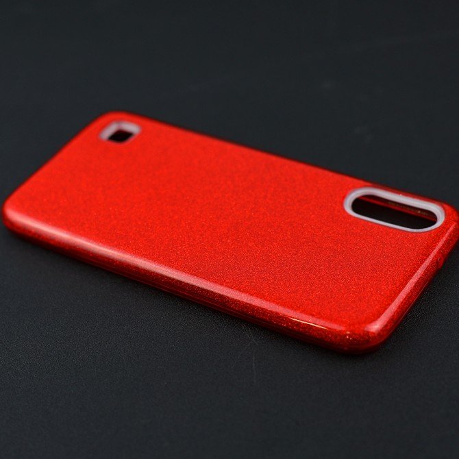 Чохол Silicone 3in1 Блискітки для Samsung A105 Galaxy A10 Червоний-4