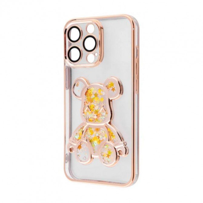 TPU чохол Cute Bear Liquid для iPhone 15 Pro Золотий
