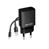 Мережевий зарядний пристрій 1USB WALKER WH-26 + MicroUSB 2A Black