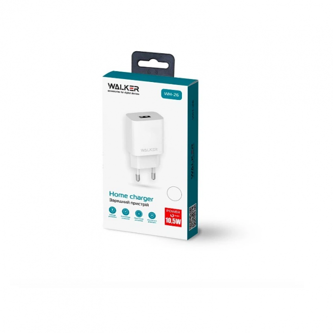 Мережевий зарядний пристрій 1USB WALKER WH-26 + MicroUSB 2A Black-2