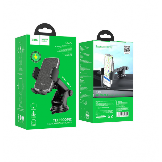 Холдер Hoco CA95 Polaris push-type telescopic suction cup Black-3