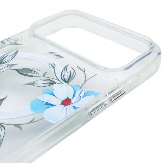 Чехол TPU+PC Clear Garden with MagSafe для Apple iPhone 17 Pro (6.3") (Blue Blossom)-3