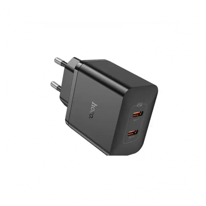 Мережевий зарядний пристрій 2Type-C Hoco N35 Streamer PD 45W GaN Black-3
