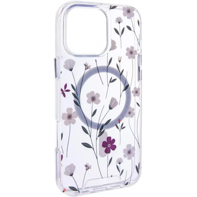 Чехол TPU+PC Clear Garden with MagSafe для Apple iPhone 16 (6.1") (Cherry Petal)-1