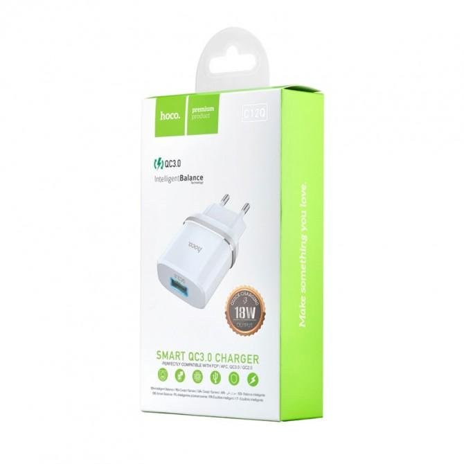 Мережевий зарядний пристрій 1USB Hoco C12Q QC White-1