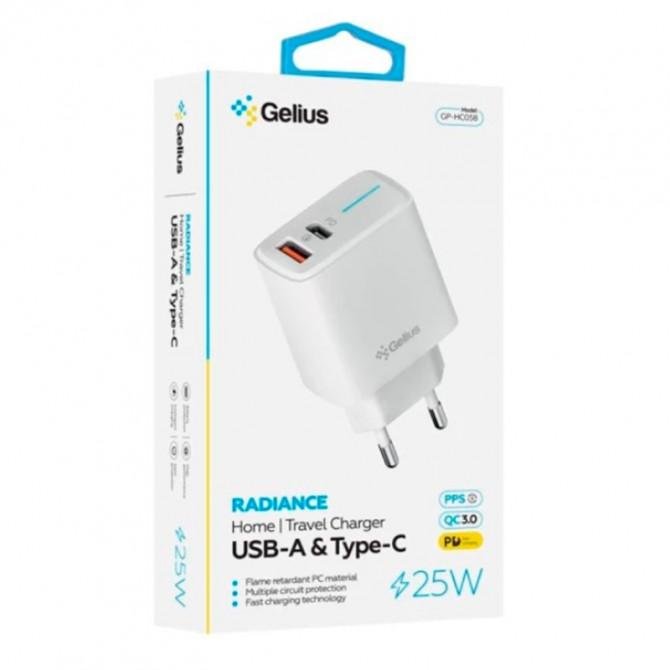 Мережевий зарядний пристрій Gelius Radiance GP-HC058 (1Type-C+1USB) (PD/QC/PPS/Super VOOC) 25W White-1