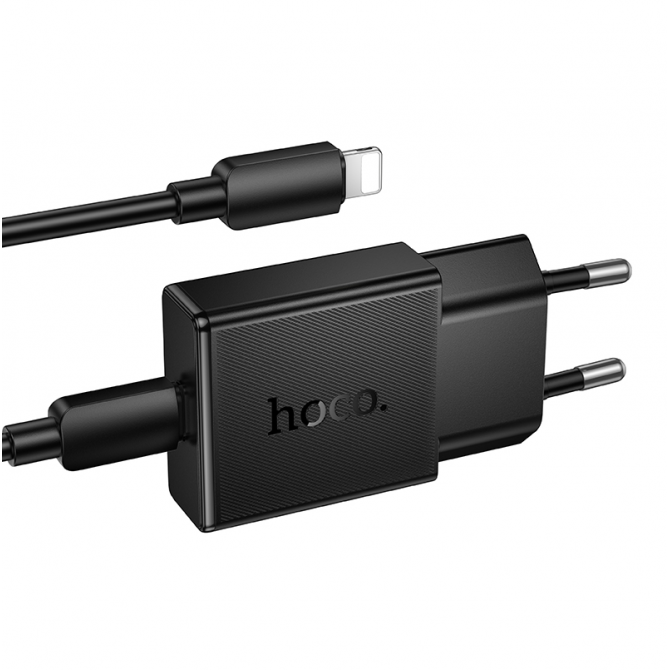 Сетевое зарядное устройство Hoco N72 Speed ultra-thin PD 20W USB-C+ Type-C to Lightning Cable Black