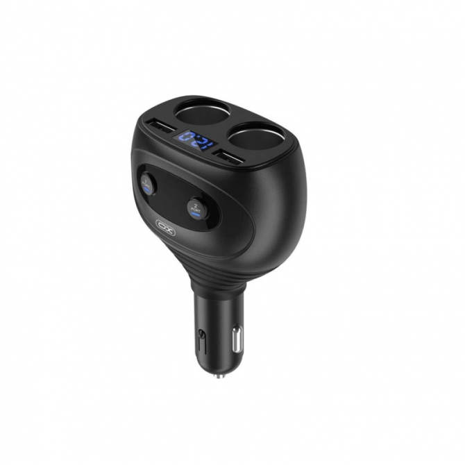 Автомобильное зарядное устройство XO CC41 4in1 разветвитель двойной/ 2 USB 6A Black