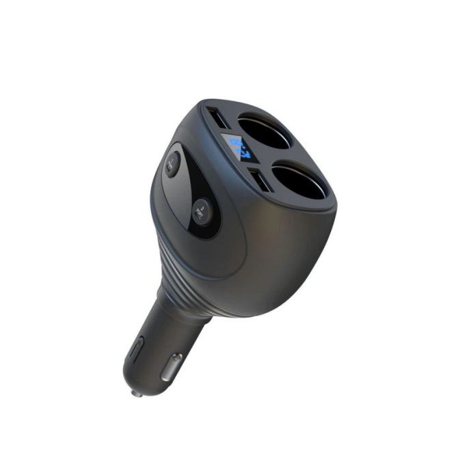 Автомобильное зарядное устройство XO CC41 4in1 разветвитель двойной/ 2 USB 6A Black-1