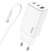 СЗУ 1USB + 2Type-C Hoco DC40 65W + QC3.0 White + Cable Type-C to Type-C СЗУ 1USB + 2Type-C Hoco DC40 65W + QC3.0 White + Cable Type-C to Type-C