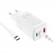 СЗУ 1USB + 2Type-C Hoco DC40 65W + QC3.0 White + Cable Type-C to Type-C СЗУ 1USB + 2Type-C Hoco DC40 65W + QC3.0 White + Cable Type-C to Type-C