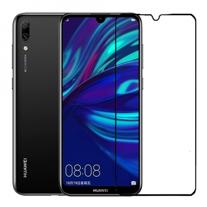Захисне скло для HUAWEI Y7 2019/Y6P Full Glue (0.3 мм, 2.5D, чорне)-1