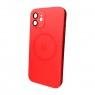 Чехол AG Glass Matt Frame Color MagSafe Logo for Apple iPhone 12 Cola Red