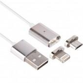 Магнитный кабель Micro+Lightning Серебро