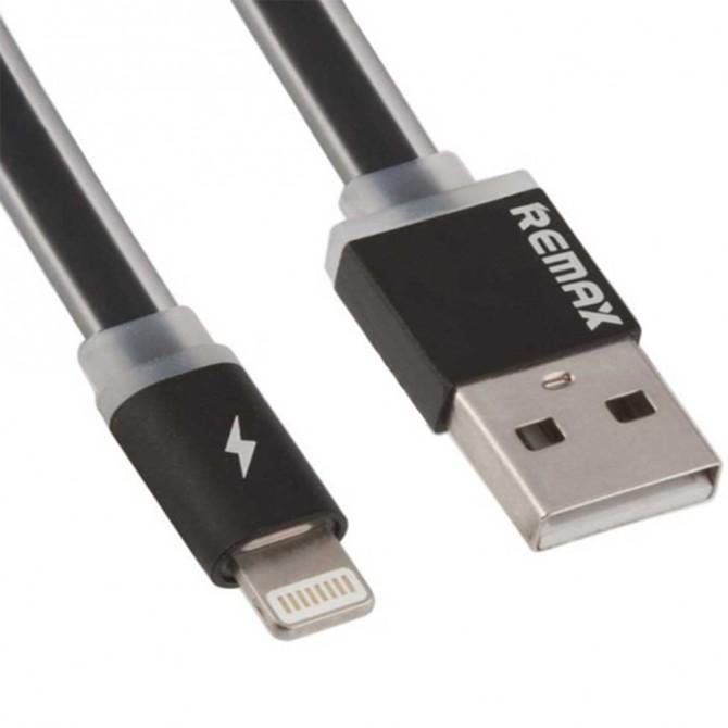 Кабель Remax Quick Charge RE-005i iPhone 6 Metal Чёрный 1m (плоский) (5-017)-1