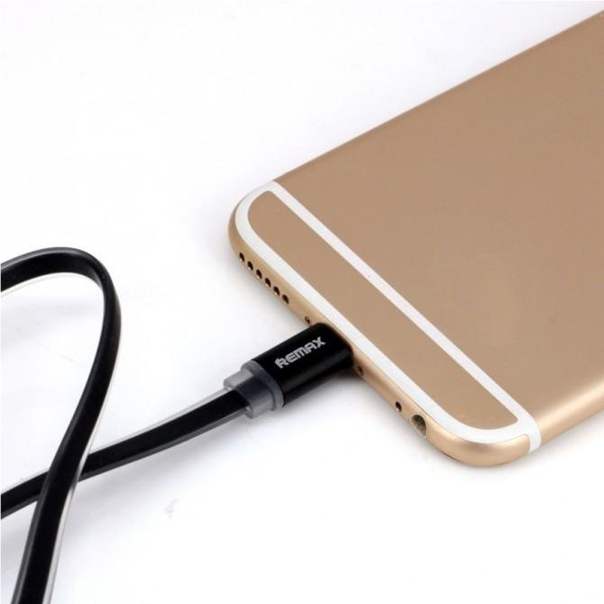 Кабель Remax Quick Charge RE-005i iPhone 6 Metal Чёрный 1m (плоский) (5-017)-2