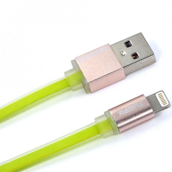 Кабель Remax Quick Charge RE-005i iPhone 6 Metal Зеленый 1m (плоский) (5-017)-1