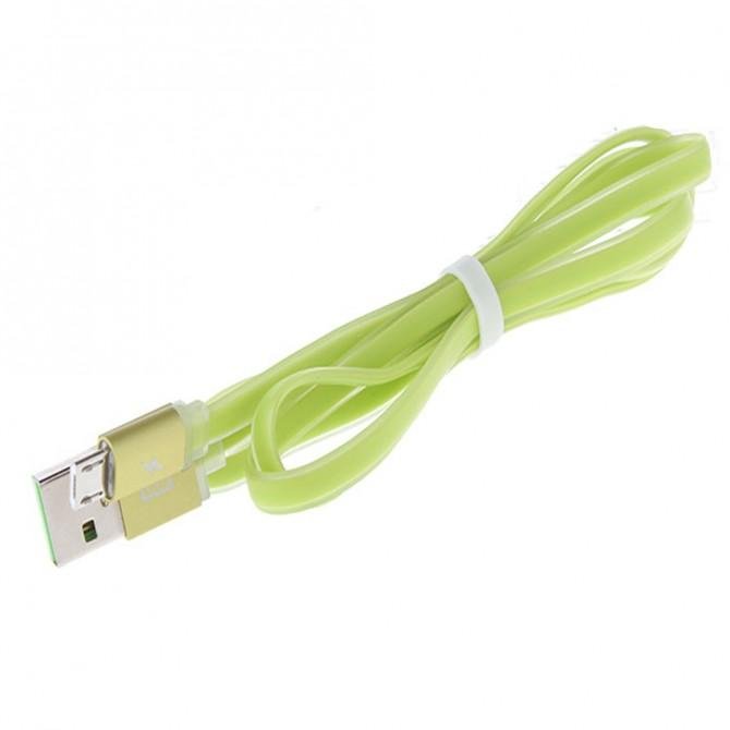 Кабель Remax Quick Charge RE-005m microUSB Metal Зеленый 1m (плоский) (5-017)-2