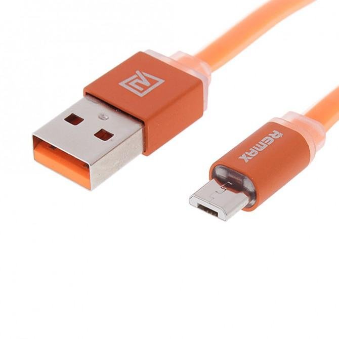 Кабель Remax Quick Charge RE-005m microUSB Metal Оранжевый 1m (плоский) (5-017)-1