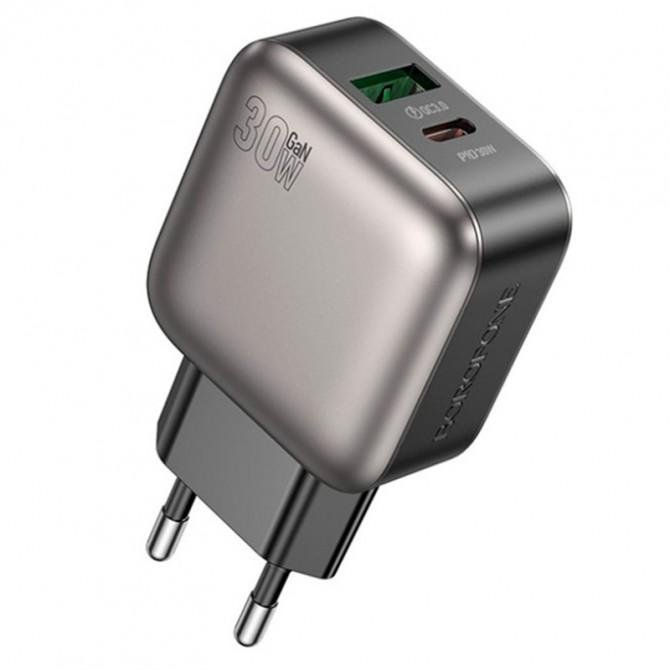 Мережевий зарядний пристрій 1USB + Type-C Borofone BAS14A Erudite PD20W+QC3.0 Black