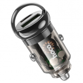 Автомобільний зарядний пристрій 1USB + Type-C Hoco Z53a Vision PD30W+QC3.0 Transparent Black Автомобільний зарядний пристрій 1USB + Type-C Hoco Z53a Vision PD30W+QC3.0 Transparent Black