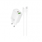 Сетевое зарядное устройство 1USB + Type-C Hoco N63 Gentle PD 30W+QC3.0 White