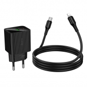Сетевое зарядное устройство 1USB + Type-C Hoco CS83A PD20W+QC3.0 Black + Lighthing to Type-C cable