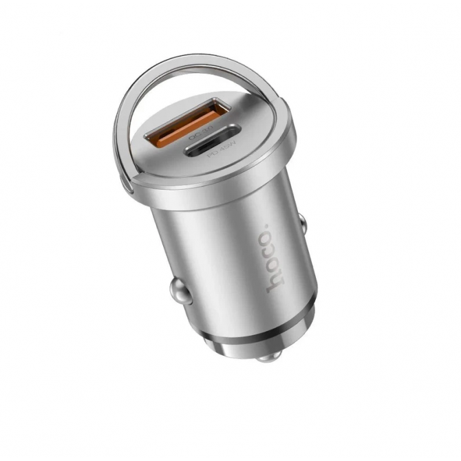Автомобільний зарядний пристрій 1USB Hoco NZ10 Handy PD45W+QC3.0 Silver