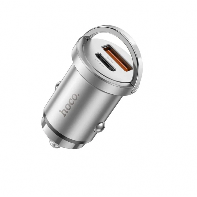Автомобільний зарядний пристрій 1USB Hoco NZ10 Handy PD45W+QC3.0 Silver-1