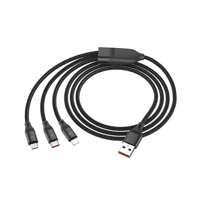 Кабель Hoco U104 3in1 Ultra 6A Black 2m-1