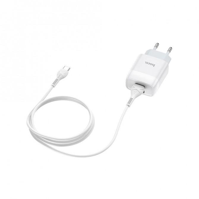 Мережевий зарядний пристрій Hoco C73A White + USB Cable Type-C (2.4A)