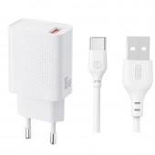 Сетевое зарядное устройство XO L159 18W/USB-A White + Type-C Cable