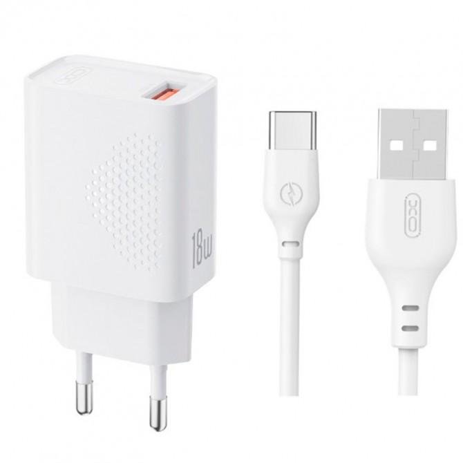 Сетевое зарядное устройство XO L159 18W/USB-A White + Type-C Cable
