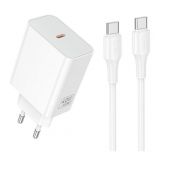 Сетевое зарядное устройство 1Type-C Hoco C162A PD40W/3A White + Type-C to Type-C
