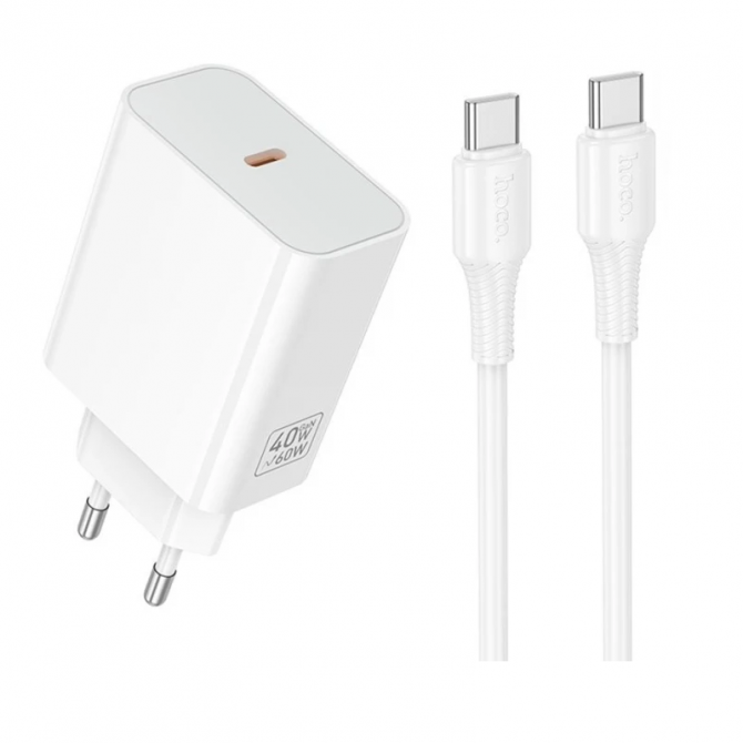 Сетевое зарядное устройство 1Type-C Hoco C162A PD40W/3A White + Type-C to Type-C