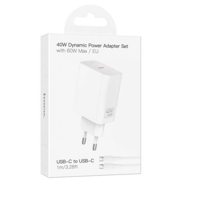 Сетевое зарядное устройство 1Type-C Hoco C162A PD40W/3A White + Type-C to Type-C-2