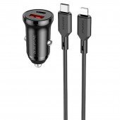 Автомобільний зарядний пристрій Borofone BZ18A PD20W+QC3.0 3A Black+ Cable Type-C to Lightning Black Автомобільний зарядний пристрій Borofone BZ18A PD20W+QC3.0 3A Black+ Cable Type-C to Lightning Black