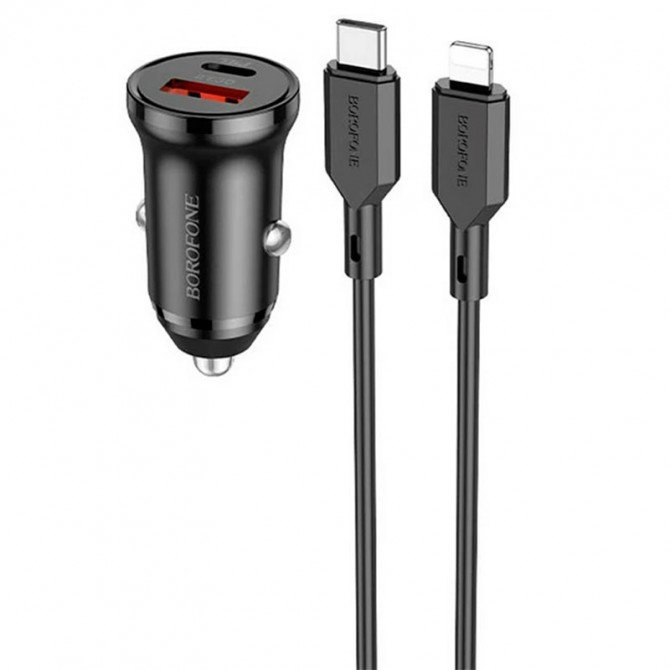 Автомобильное зарядное устройство Borofone BZ18A PD20W+QC3.0 3A Black+ Cable Type-C to Lightning Bla