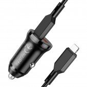 Автомобільний зарядний пристрій Borofone BZ18A PD20W+QC3.0 3A Black+ Cable Type-C to Lightning Black Автомобільний зарядний пристрій Borofone BZ18A PD20W+QC3.0 3A Black+ Cable Type-C to Lightning Black