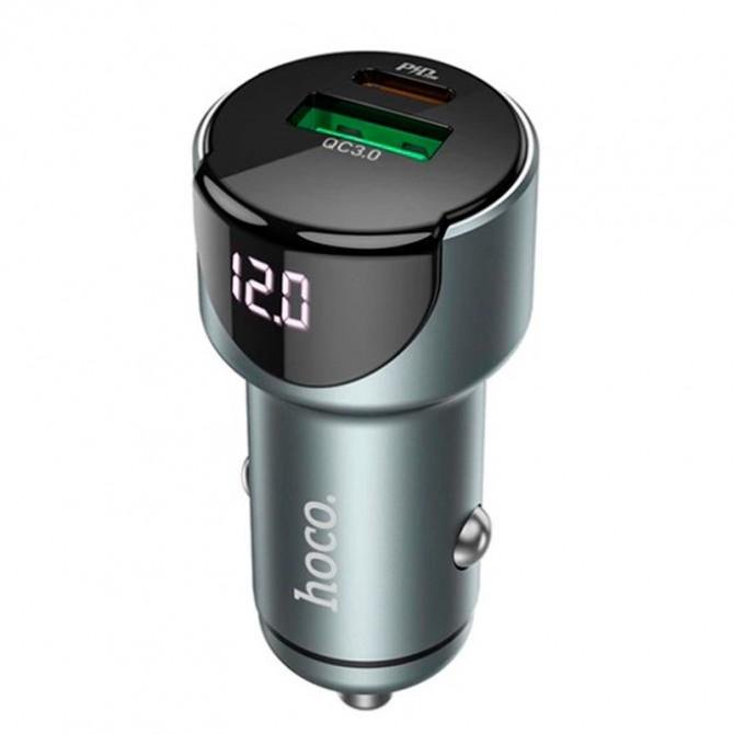 Автомобільний зарядний пристрій 1USB + Type-C Hoco Z42 PD20W+QC3.0 Metal Grey