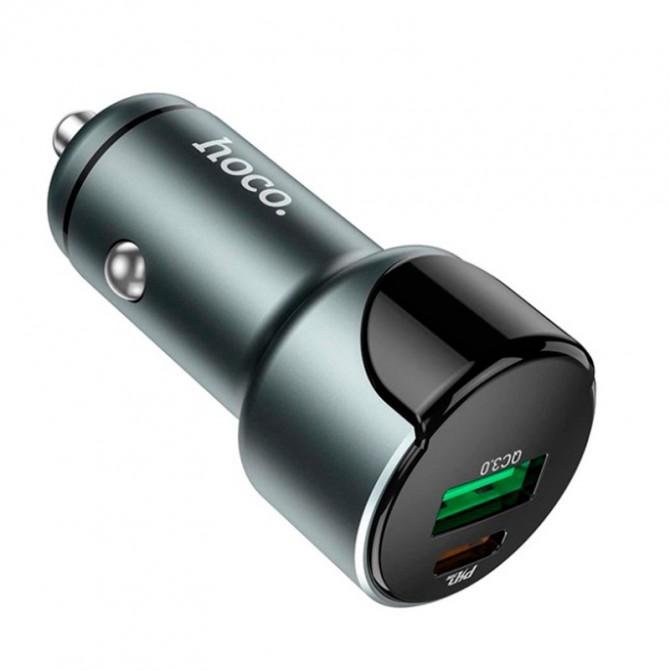 Автомобільний зарядний пристрій 1USB + Type-C Hoco Z42 PD20W+QC3.0 Metal Grey-1