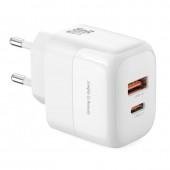 Мережевий зарядний пристрій XO L138 30W/1USB + 1USB-C White