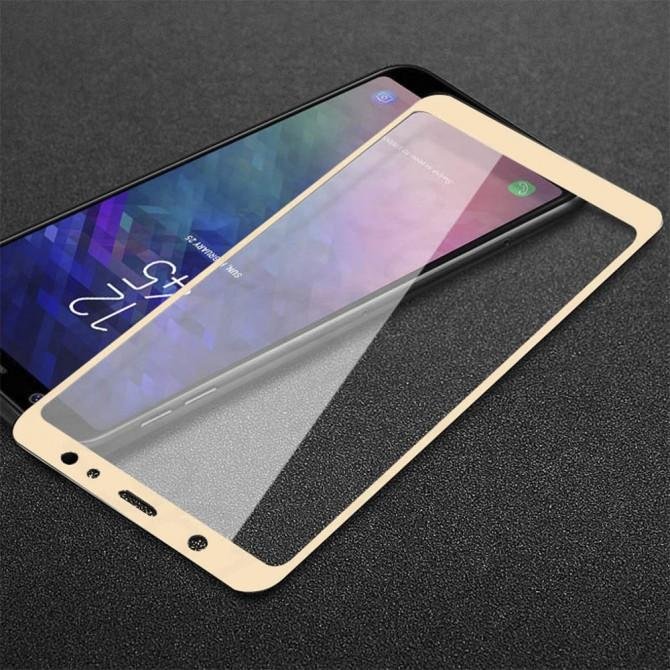 Захисне скло для SAMSUNG A605 Galaxy A6 Plus (2018) (0.3 мм, 2.5D, із золотистим Silk Screen покритт-2
