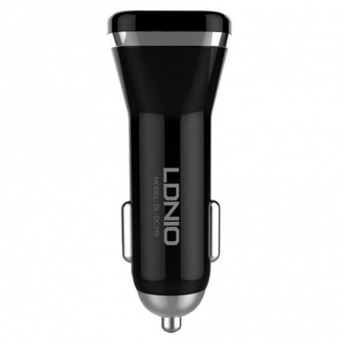 Автомобильное зарядное устройство 2USB LDNIO (2.1A) Чёрный + USB Cable iPhone 5 (DL-C219)