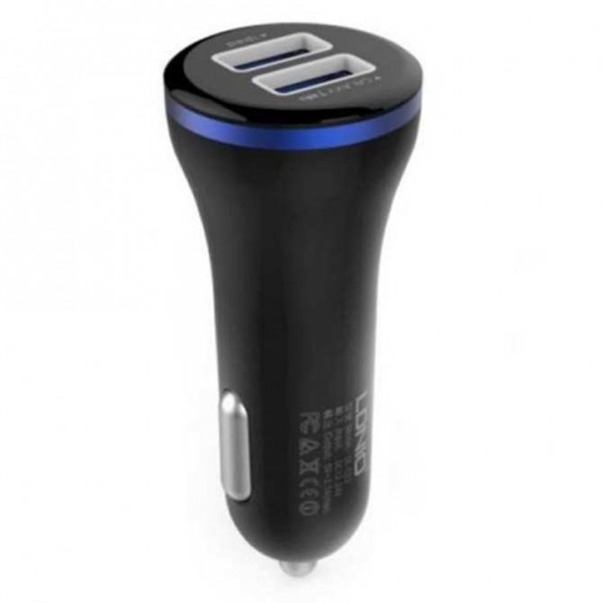 Автомобільний зарядний пристрій 2USB LDNIO (3.1A) Чорний + USB Cable iPhone 5 (DL-C23)